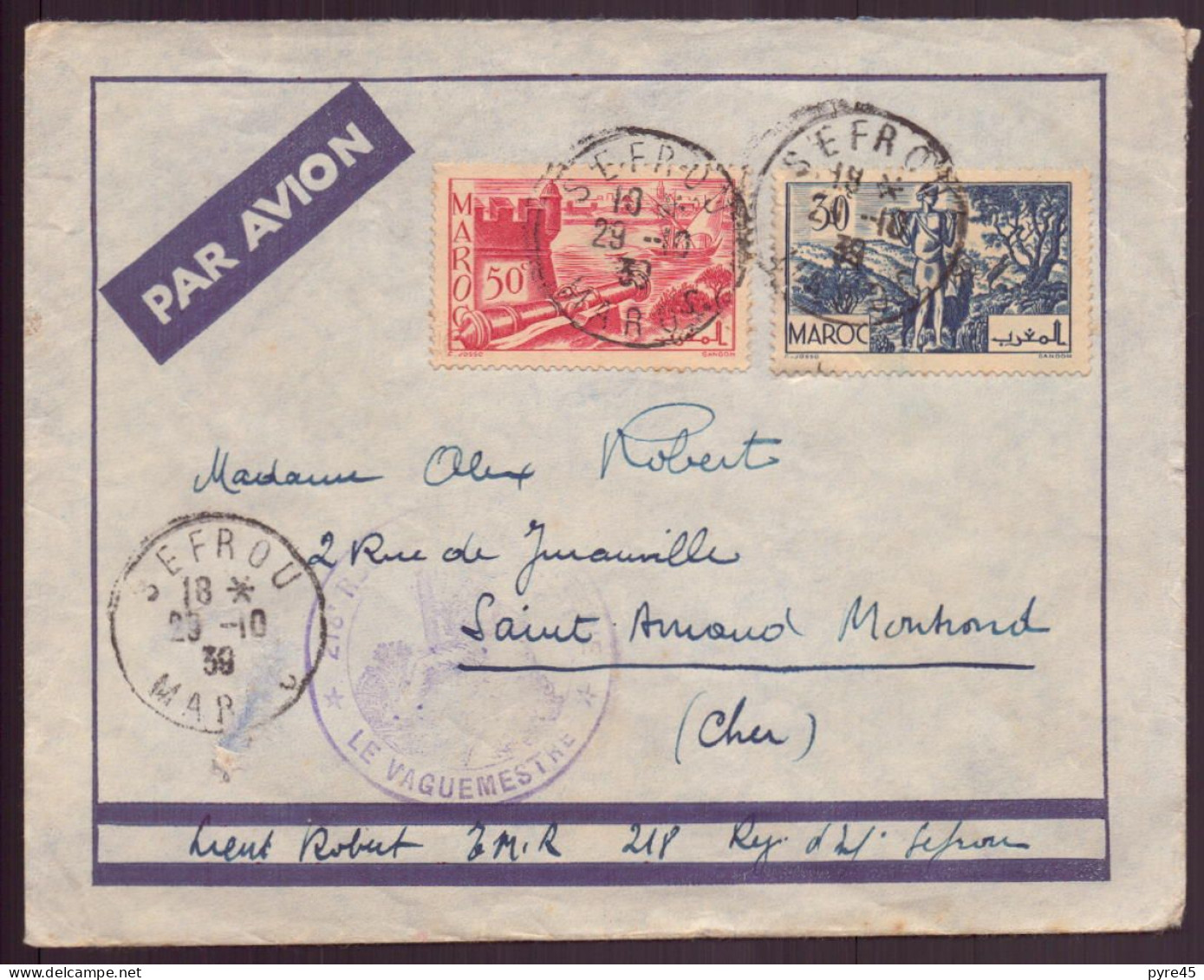 Maroc, Enveloppe Du 3 Novembre 1938 De Sefrou Pour Saint Amand - Autres & Non Classés