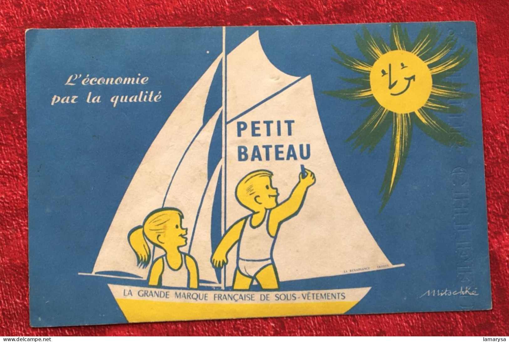 Buvard Petit Bateau -Vintage Publicité- Publicitaire-Buvards Illustré Textile Grande Marque Française De Sous Vêtements - Vestiario & Tessile