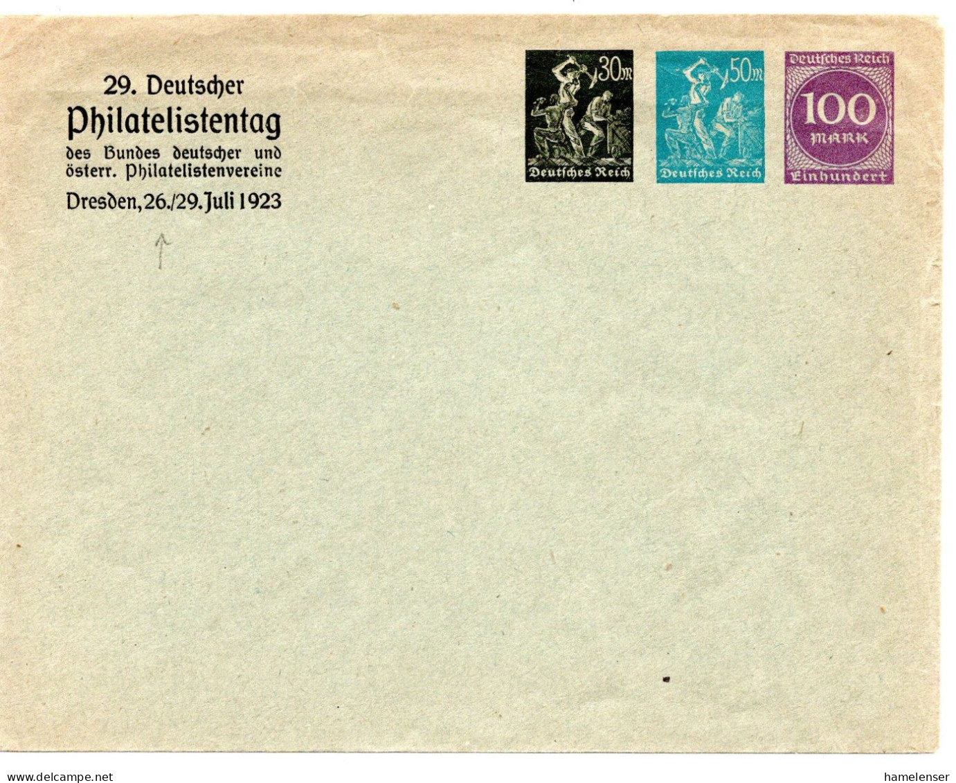 61369 - Deutsches Reich - 1923 - 30M&50M&100M PGAUmschlag "29.Dt Philatelistentag", Ungebraucht, Kl Mgl - Andere & Zonder Classificatie