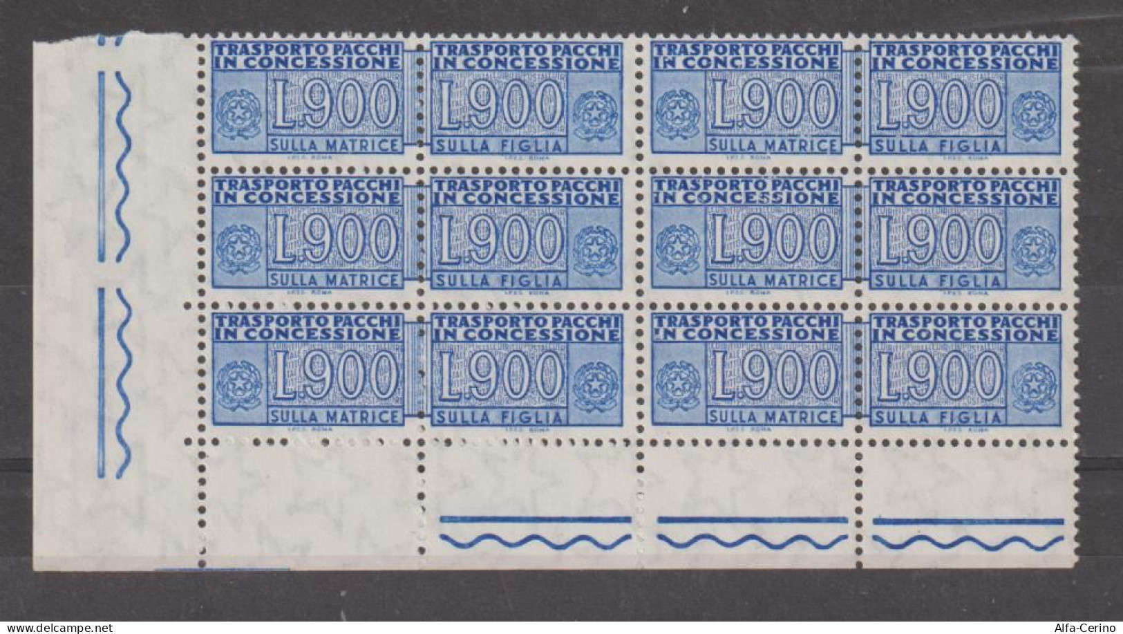 REPUBBLICA: 1955/81  PACCHI  IN  CONCESSIONE  -  £. 900  OLTREMARE  BL. 6  N. -  SASS. 21 - Consigned Parcels