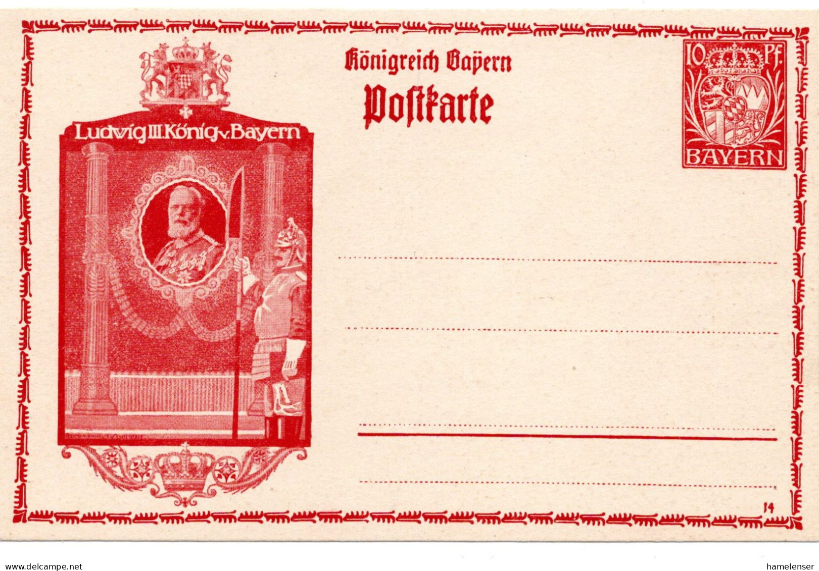 61372 - Altdeutschland - 1914 - 10Pfg PGAKte "Ludwig III", Ungebraucht - Interi Postali