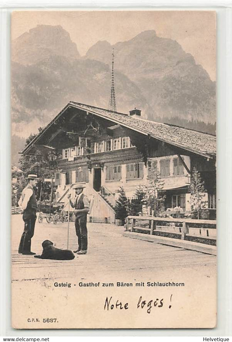 Gsteig Gasthof Zum Bären Mit Schlauchhorn Hund Animée 1906 - Guggisberg