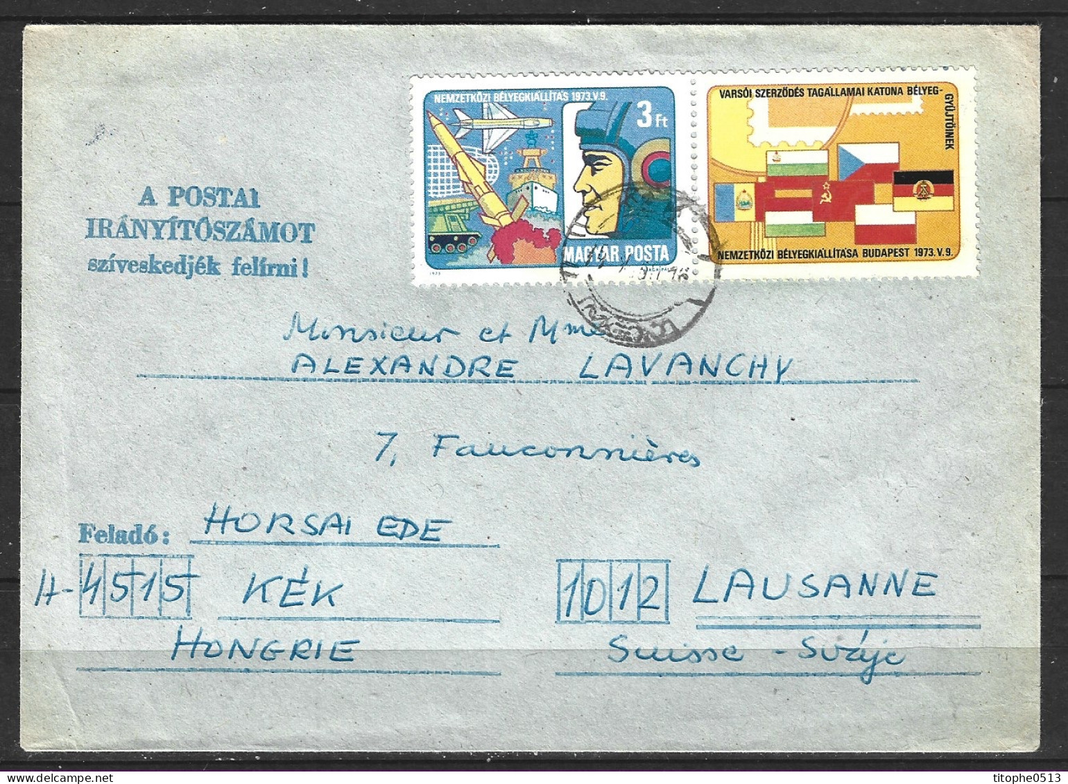 HONGRIE. N°2390 De 1973 Sur Enveloppe Ayant Circulé. Drapeaux Des Etats Membres Du Pacte De Varsovie. - Covers