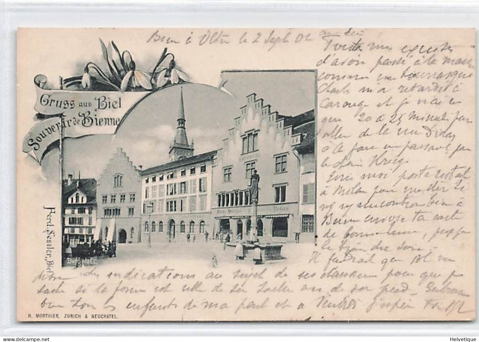 Gruss Aus Biel Souvenir De Bienne 1902 Assurance Au Dos - Bienne