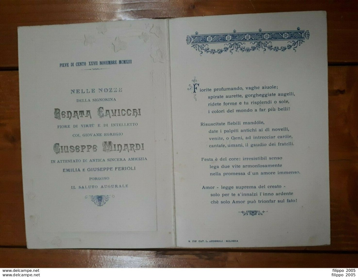 1891 E 1913 - AREZZO E PIEVE DI CENTO - 2 BIGLIETTI NOZZE MATRIMONIO - SONETTO - Wedding