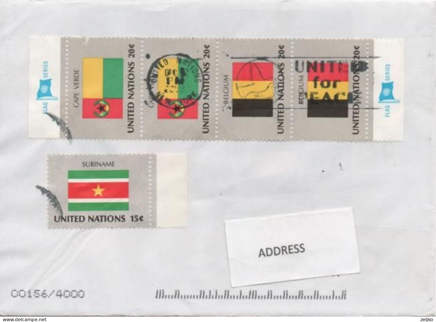 United Nations, UN, Flags Of Cape Verde, Belgium, Suriname - Storia Postale