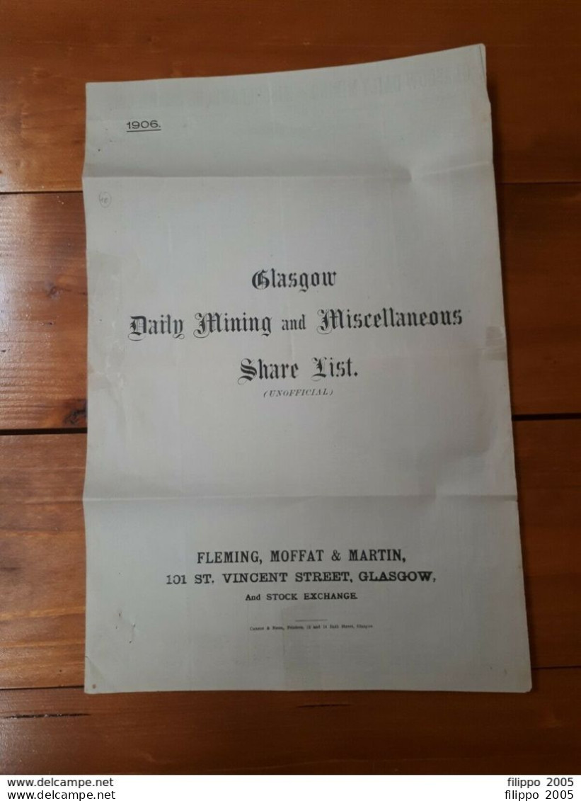 1906 SCOTLAND GLASGOW Daily Mining And Miscellaneous SHARE LIST - LISTINO BORSA - Mines