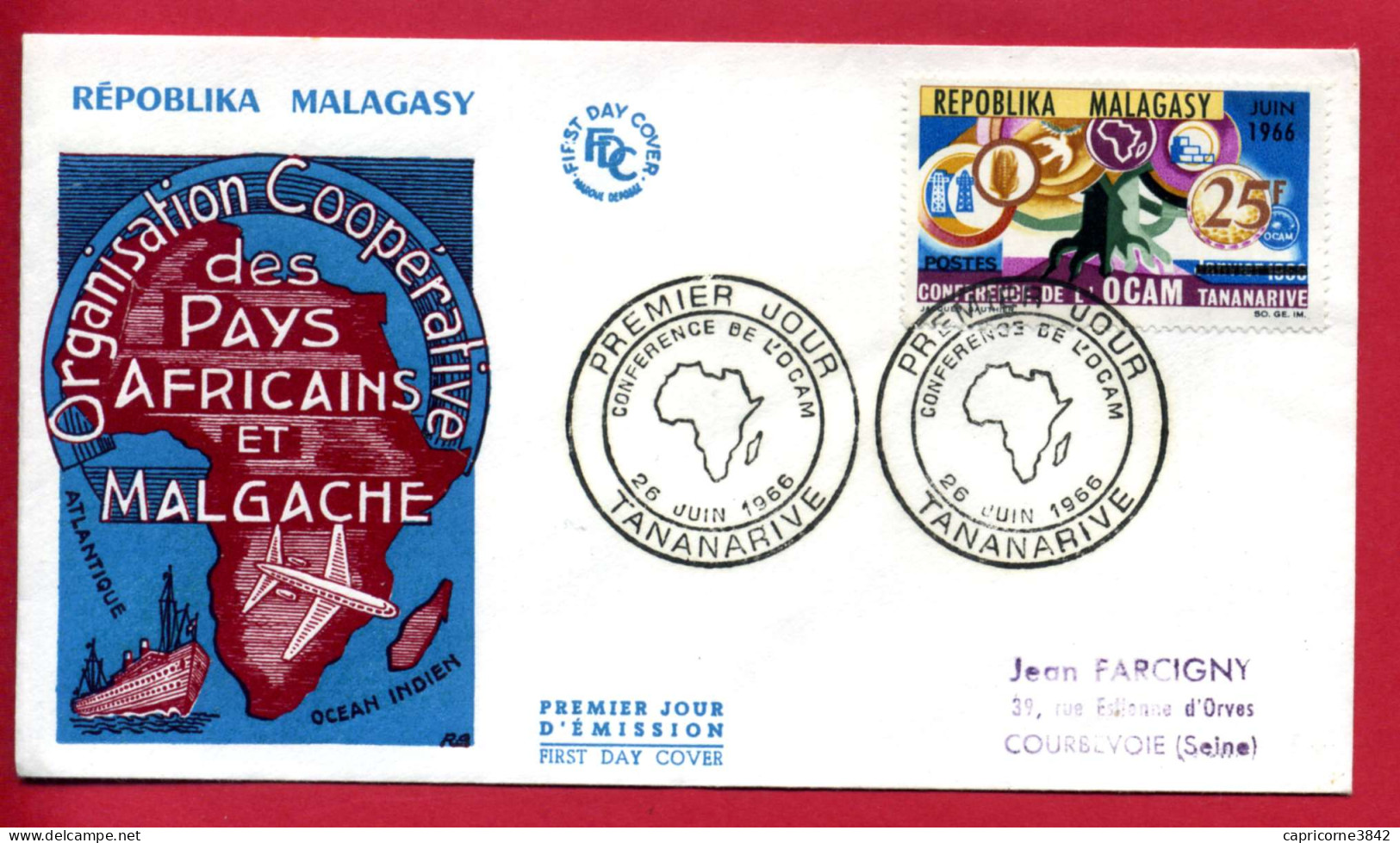 1966 - Madagascar - FDC - CONFERENCE DE L'OCAM - Oblitération De Tananarive - Tp N° 424 - Madagascar (1960-...)