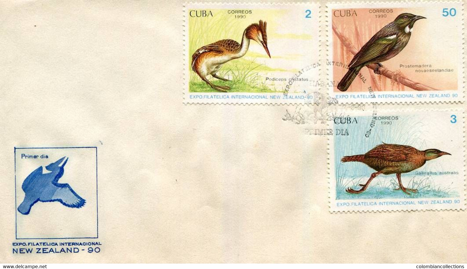 Lote CU1990-4F, Cuba, 1990, 3 SPD-FDC, Expo Filatelica Internacional New Zealand, Bird - FDC