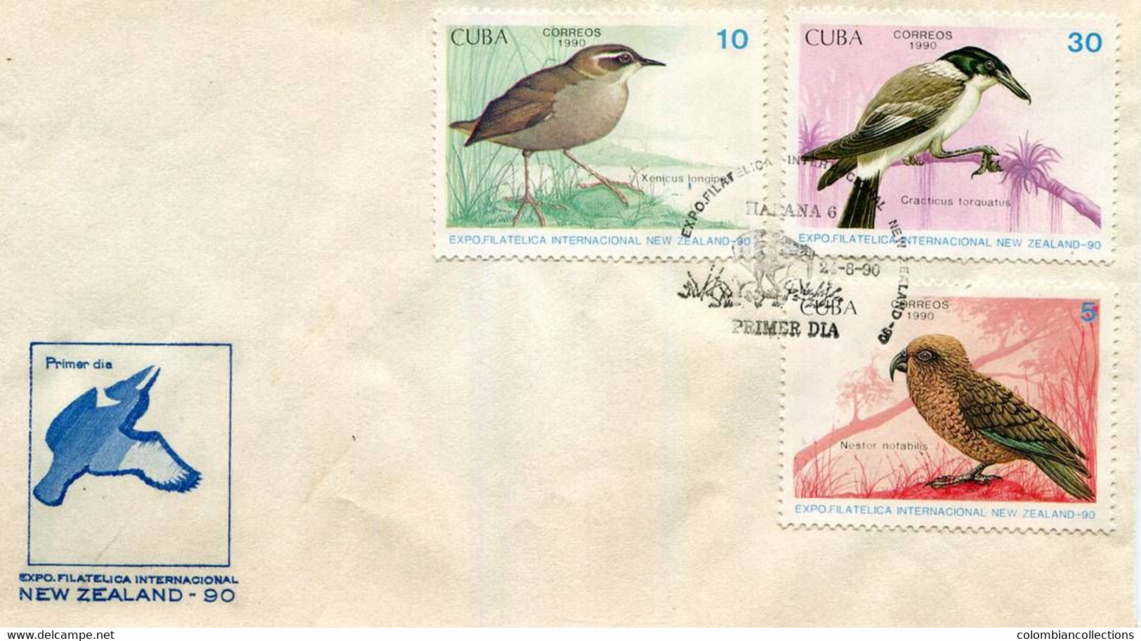 Lote CU1990-4F, Cuba, 1990, 3 SPD-FDC, Expo Filatelica Internacional New Zealand, Bird - FDC