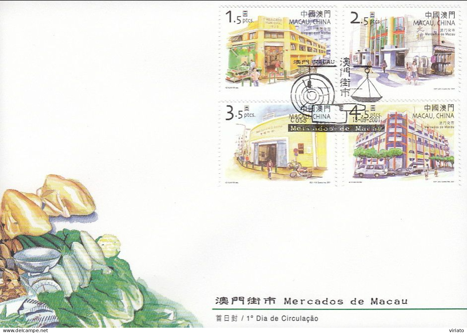 ENA021 - Mercados De Macau - 18.09.2001 - FDC