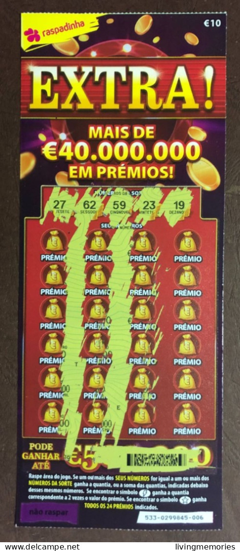 116 G, Lottery Ticket, Portugal, « Raspadinha », « Instant Lottery »,« EXTRA ! Mais De € 40.000.000 Em Prémios », Nº 533 - Billetes De Lotería