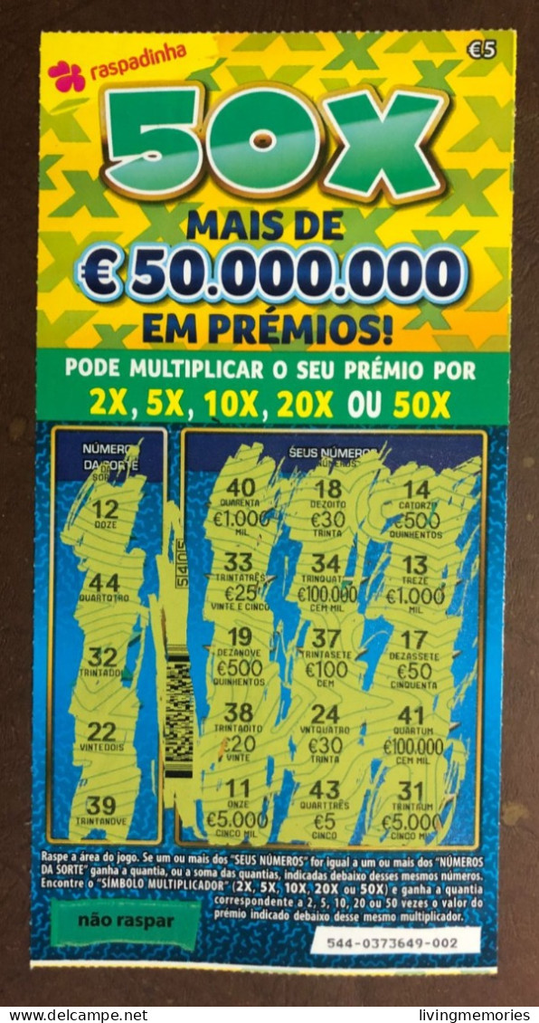 116 G, Lottery Tickets, Portugal, « Raspadinha », « Instant Lottery », « 50 X MAIS DE € 50.000.000 EM PRÉMIOS », Nº 544 - Billetes De Lotería