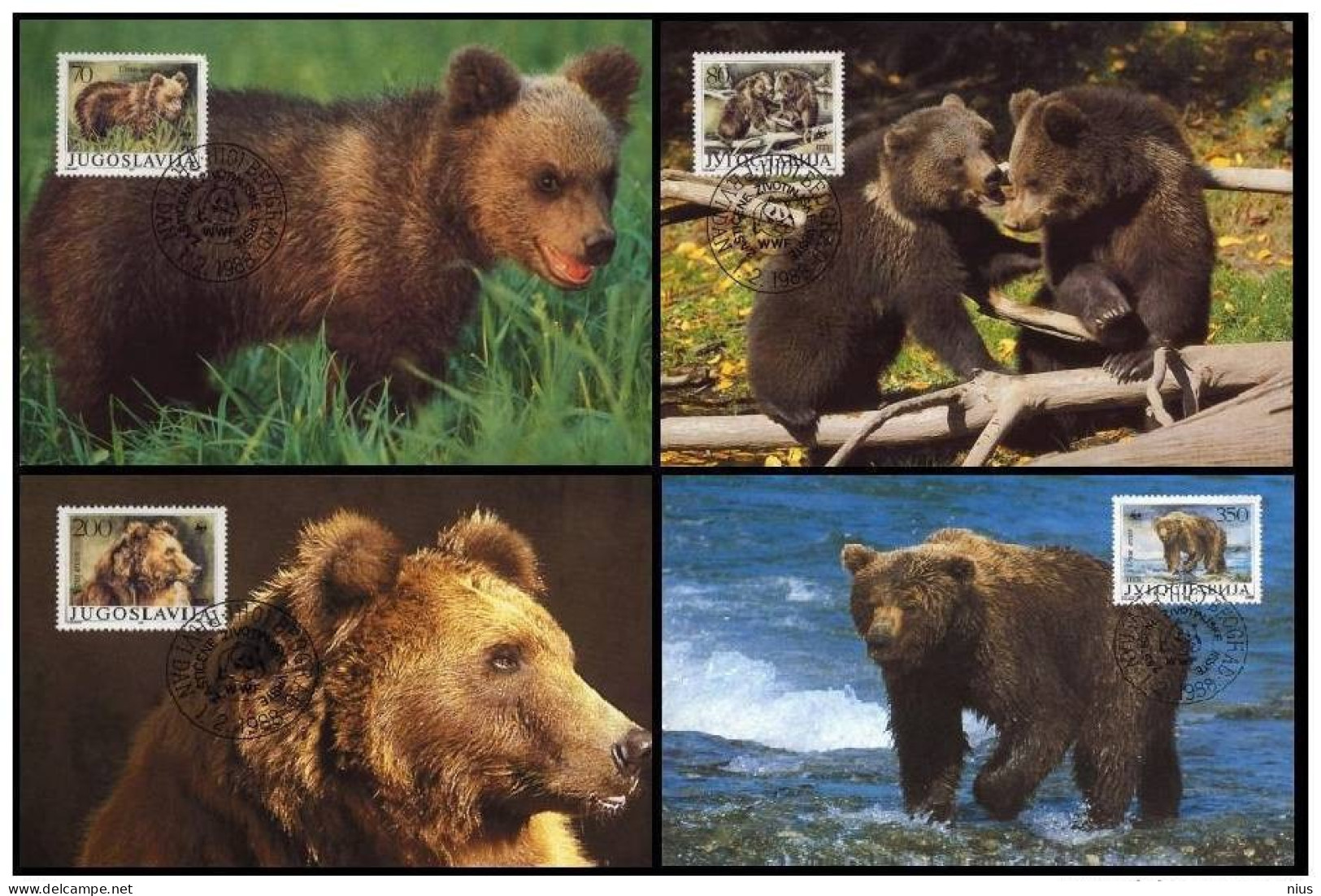 Jugoslavija Yugoslavia 1988 WWF W. W. F. Set 4x Maximum Cards Fauna Bears Brown Bear - Maximumkarten