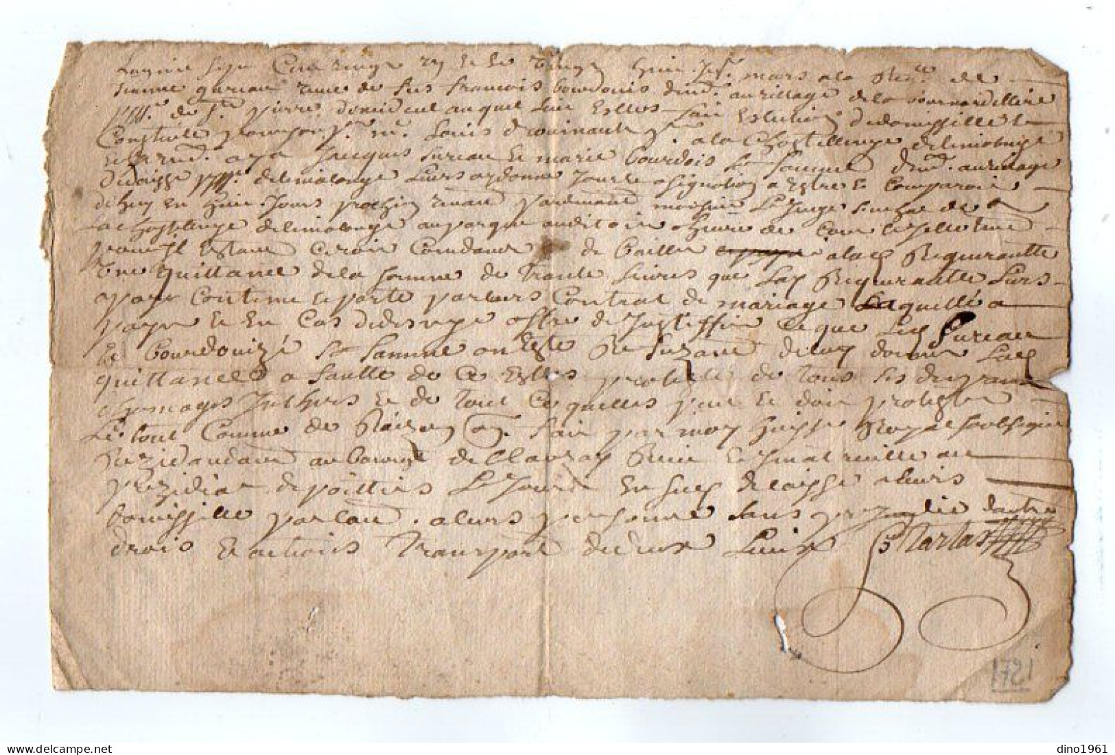 VP22.877 - Cachet De Généralité De POITIERS - Acte De 1721 - - Timbri Generalità