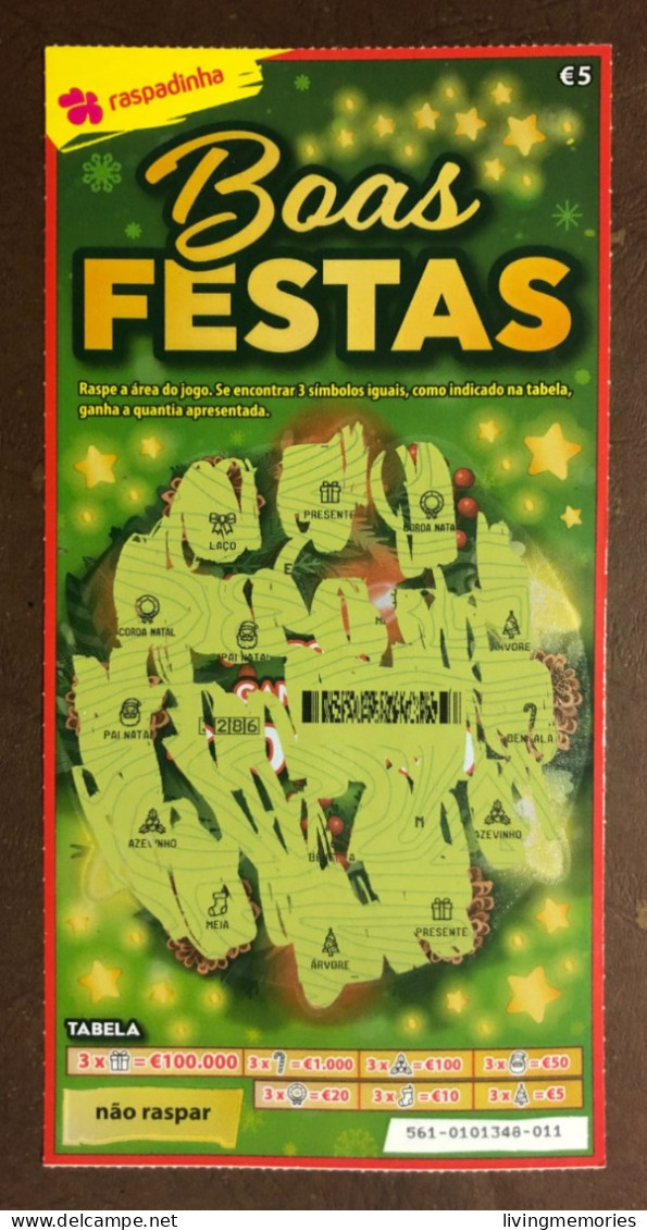 116 G, Lottery Tickets, Portugal, « Raspadinha », « Instant Lottery », « Boas FESTAS », Nº 561 - Billetes De Lotería