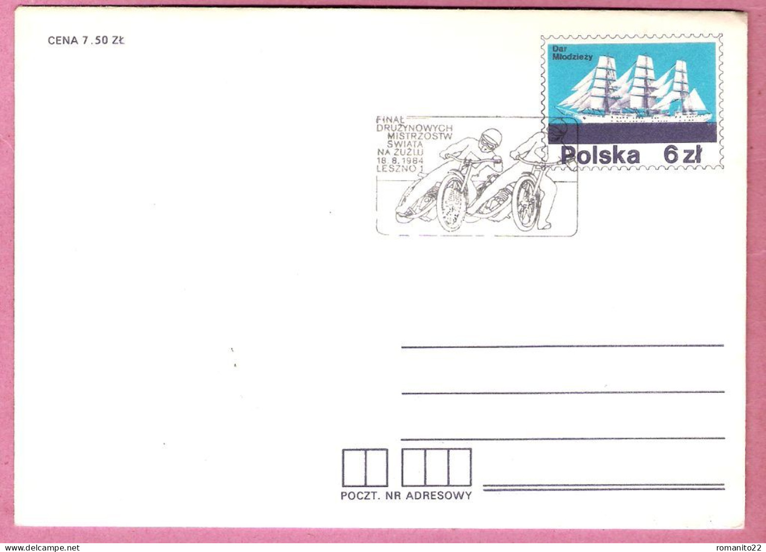 Poland 1984, Stationery, LESZNO, Sport, Speedway, Motorbike, Moto, Sailing Vessel Ship DAR MLODZIEZY - Motos