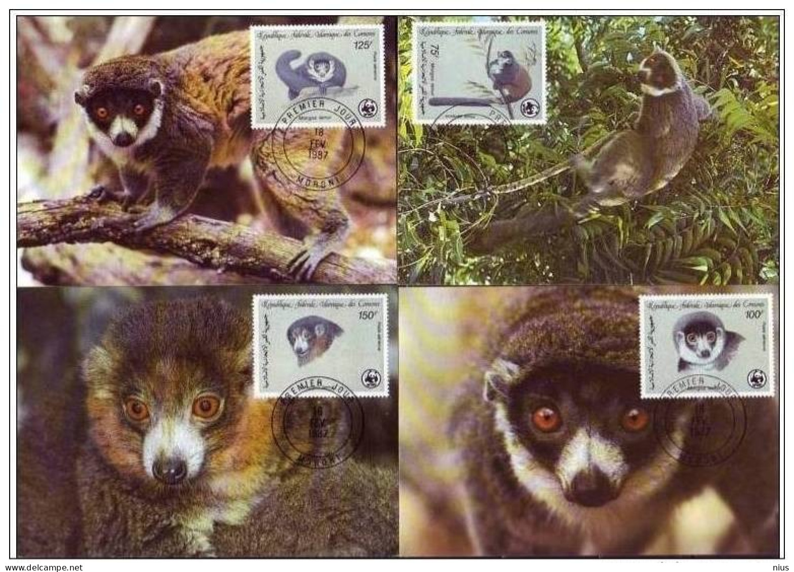 Comoros Comoro Comores 1987 WWF W.W.F. Lemur Set X4 Fauna Maximum Cards - Maximumkarten