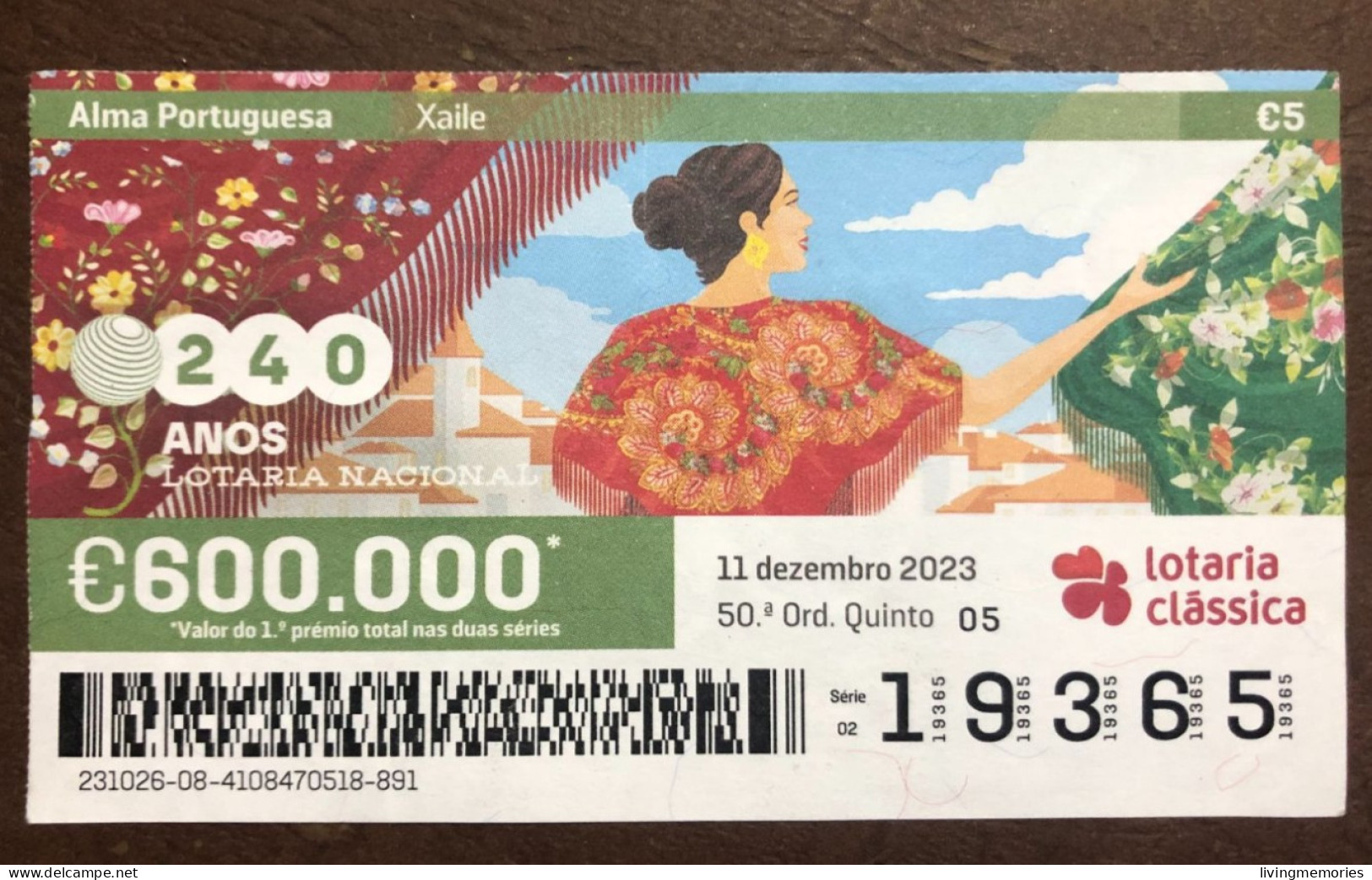 116 G, 1 X Lottery Ticket, Portugal, « Alma Portuguesa »,« Portuguese Soul » « Xaile », « Shawl », 2023 - Billetes De Lotería