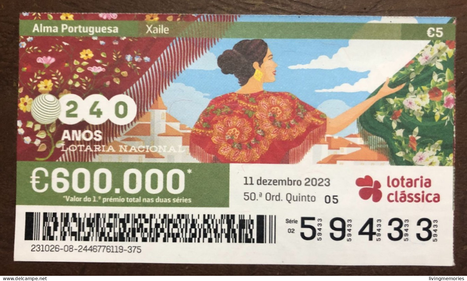 116 G, 1 X Lottery Ticket, Portugal, « Alma Portuguesa »,« Portuguese Soul » « Xaile », « Shawl », 2023 - Billetes De Lotería