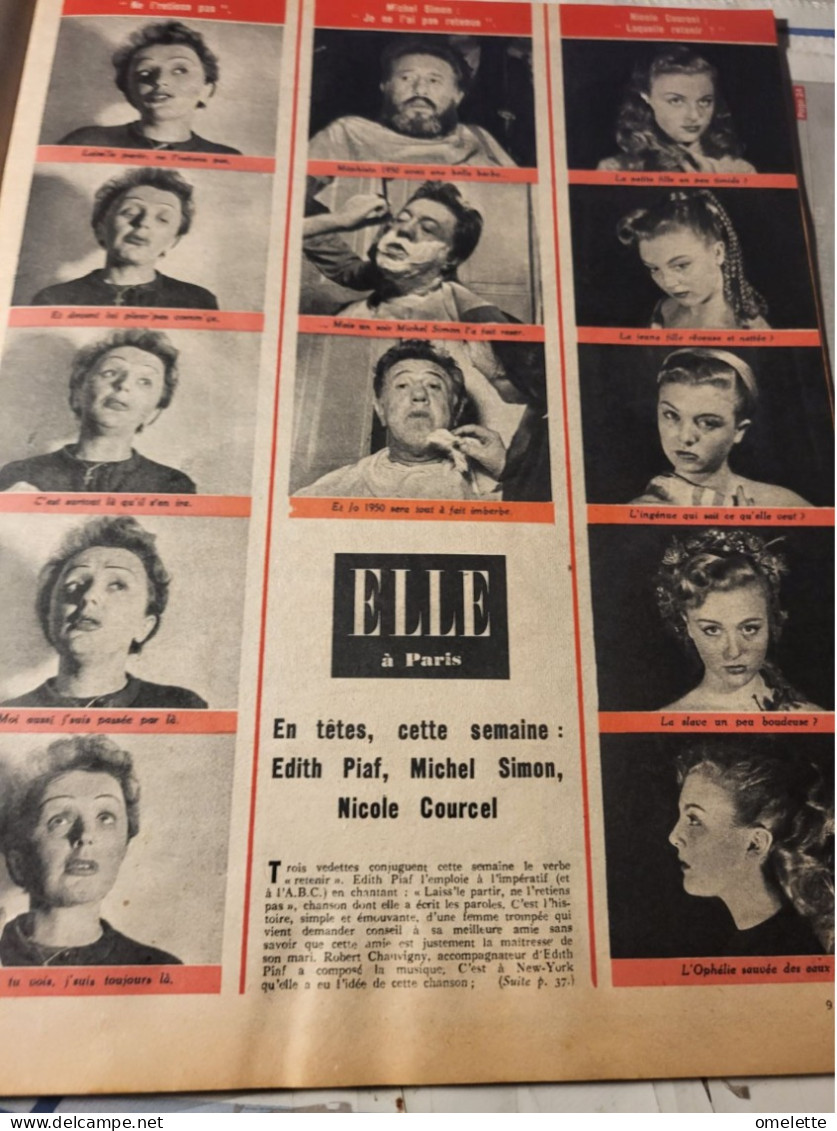 ELLE 1950 /EDITH PIAF  MICHEL SIMON /NICOLE COURCELLE - Moda