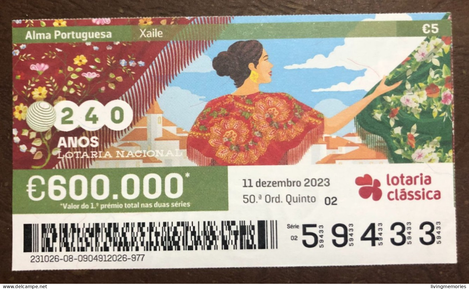 116 G, 1 X Lottery Ticket, Portugal, « Alma Portuguesa »,« Portuguese Soul » « Xaile », « Shawl », 2023 - Billetes De Lotería