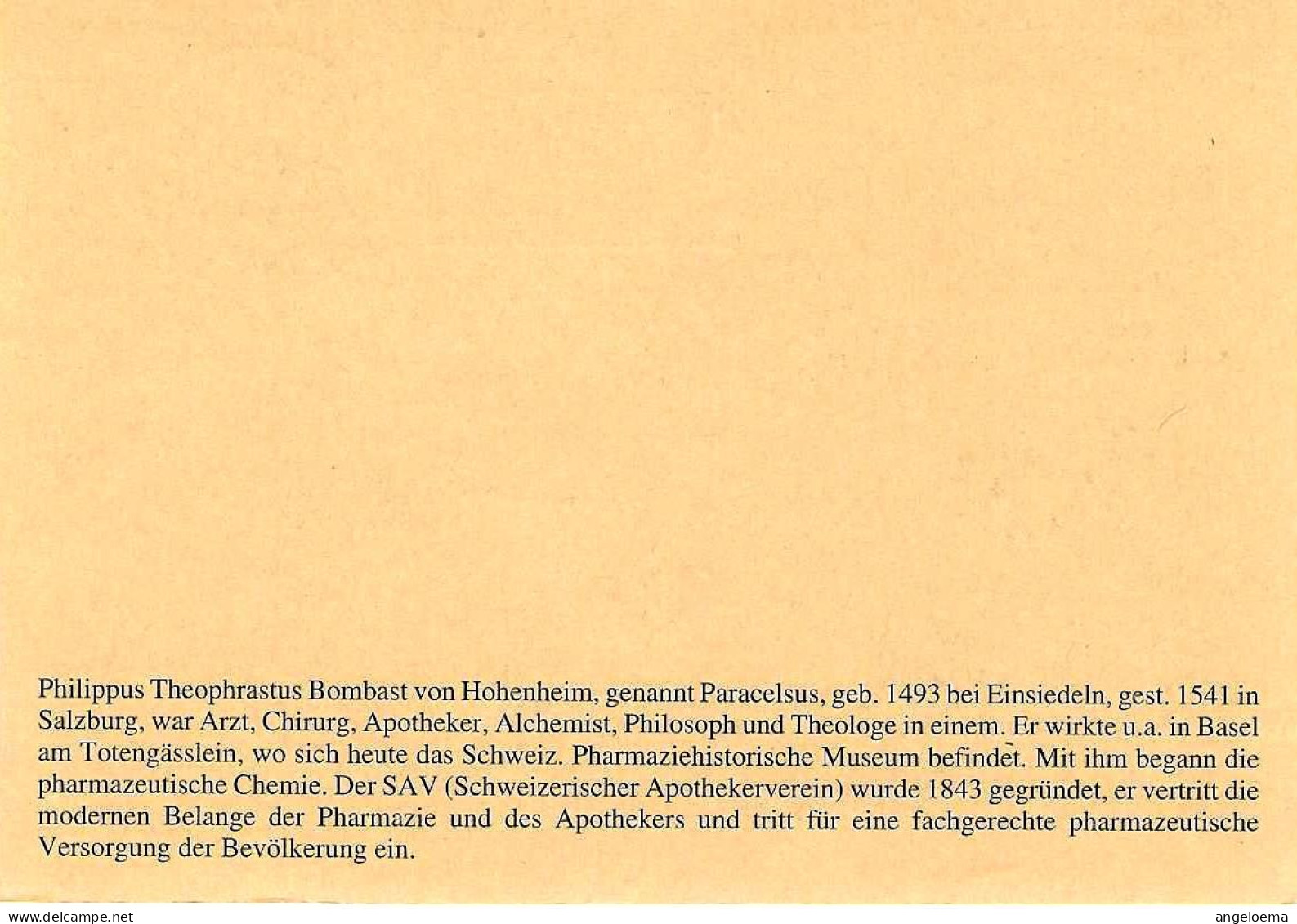 SVIZZERA SWITZERLAND HELVETIA - 1993 LAUSANNE 150° Società Farmacia Su Cartolina Postale PARACELSUS Medico - 6571 - Pharmacie