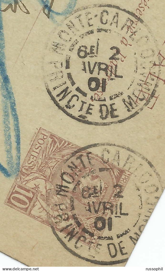 MONACO - PAIRED DAGUIN A2 CDSs "MONTE CARLO" CANCELLING 10 CENT. BROWN POSTAL STATIONERY - 1901 - Lettres & Documents