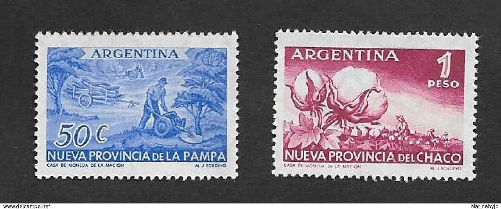 EL)1956 ARGENTINA, NEW PROVINCE OF PAMPA 50C & DEL CHACO 1P, MNH - Usati