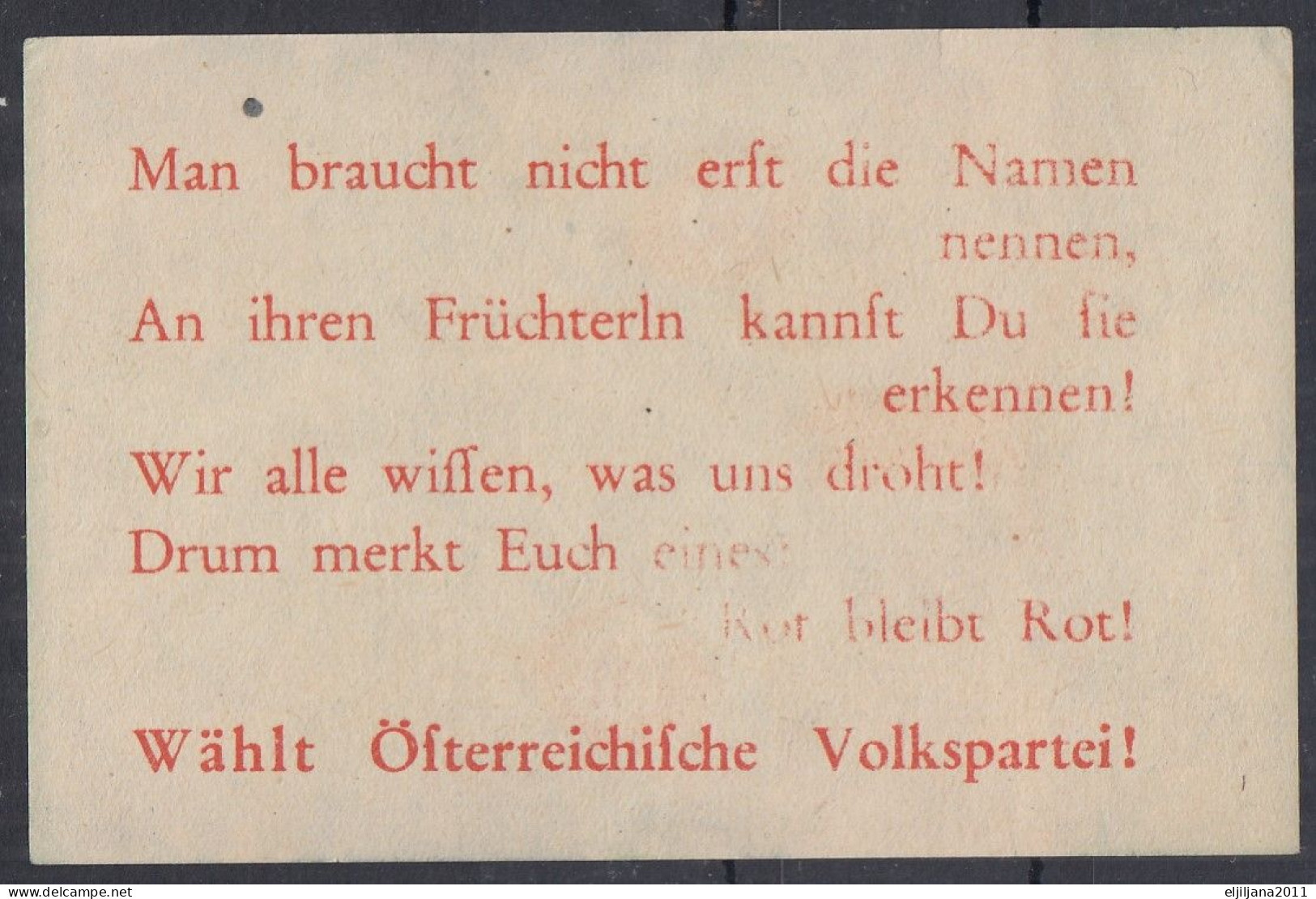 Austria ⁕ Alte Propaganda Der österreichischen Politischen Partei "Rot Bleibt Rot" ⁕ Cinderella 6 X 9 Cm Reklamenmarke - Erinnophilie