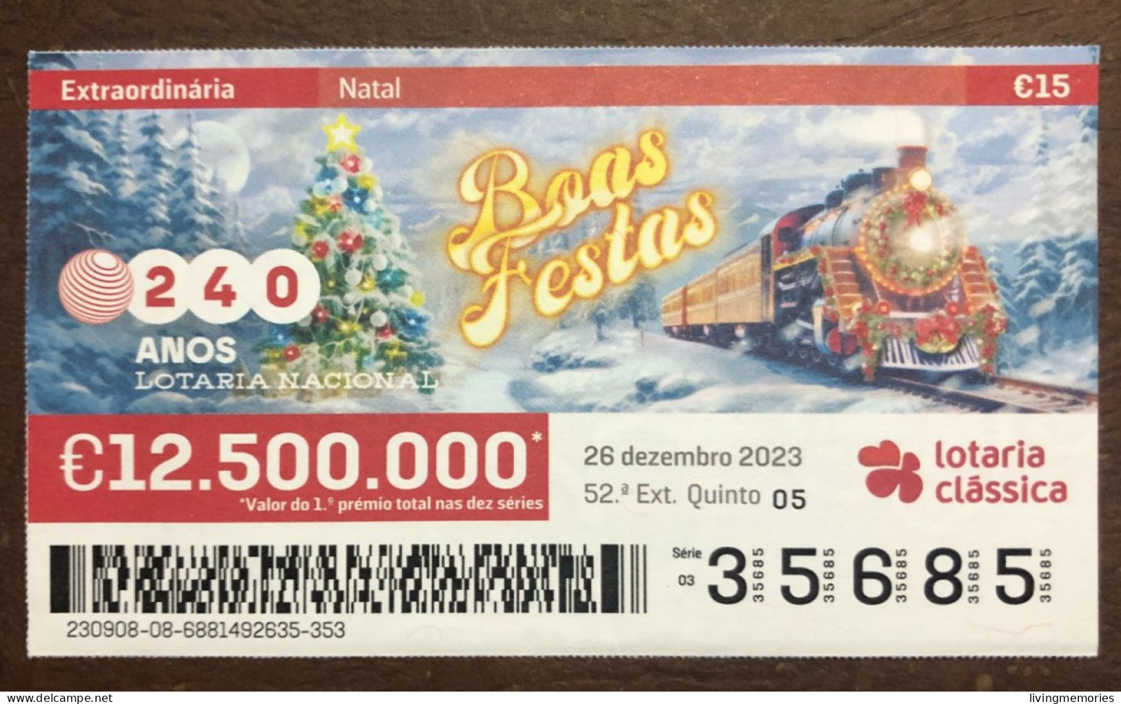 116 G, 1 X Lottery Ticket, Portugal, « Natal », « Christmas », « Comboios », « Trains », 2023 - Billetes De Lotería
