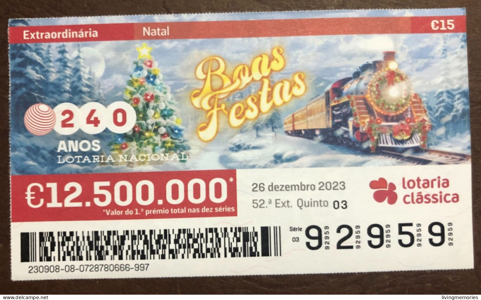 116 G, 1 X Lottery Ticket, Portugal, « Natal », « Christmas », « Comboios », « Trains », 2023 - Billetes De Lotería