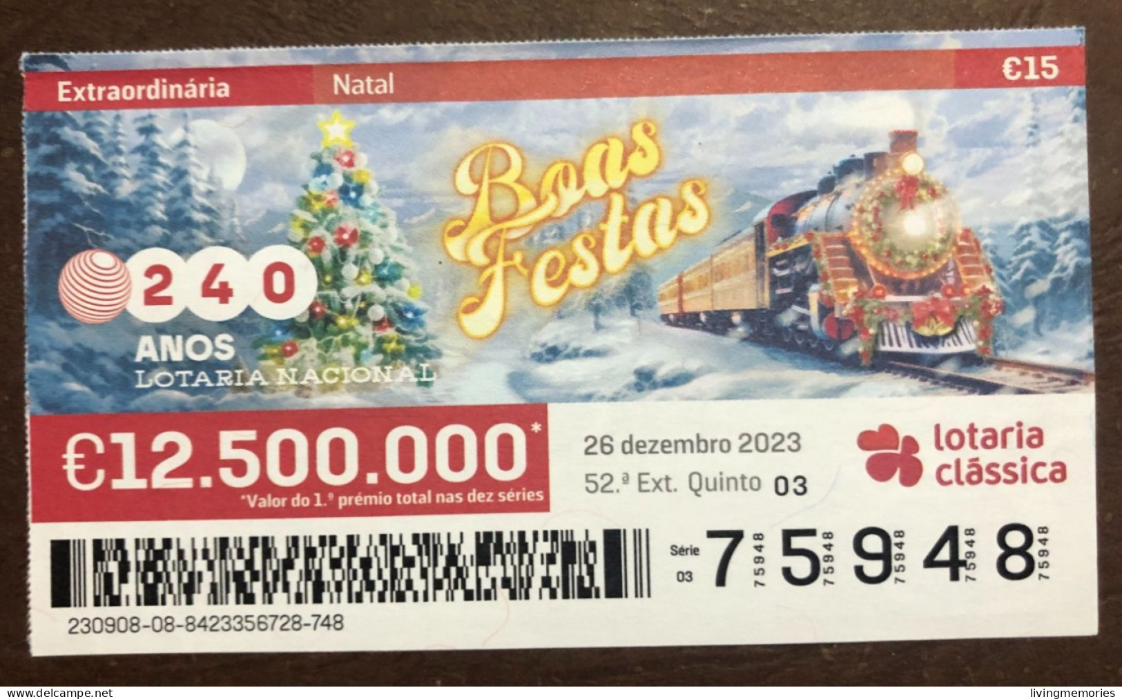 116 G, 1 X Lottery Ticket, Portugal, « Natal », « Christmas », « Comboios », « Trains », 2023 - Billetes De Lotería