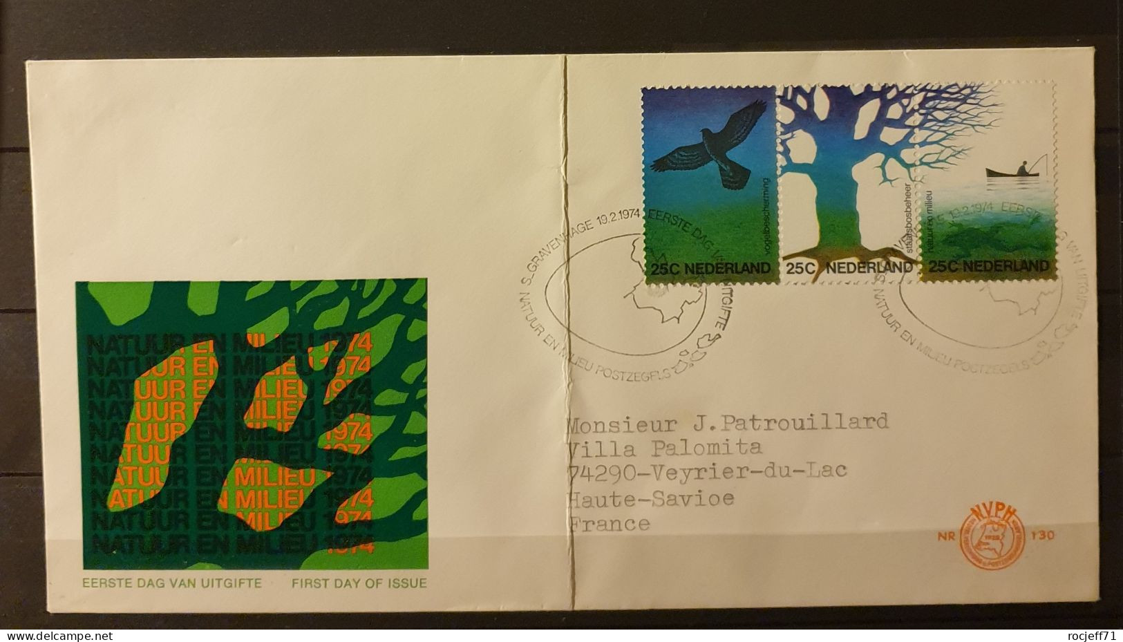 12 - 23 // Nederland - Arbres - Oiseaux - Pêche Sur Lettre à Destination De Veyrier Du Lac - France - Cartas & Documentos