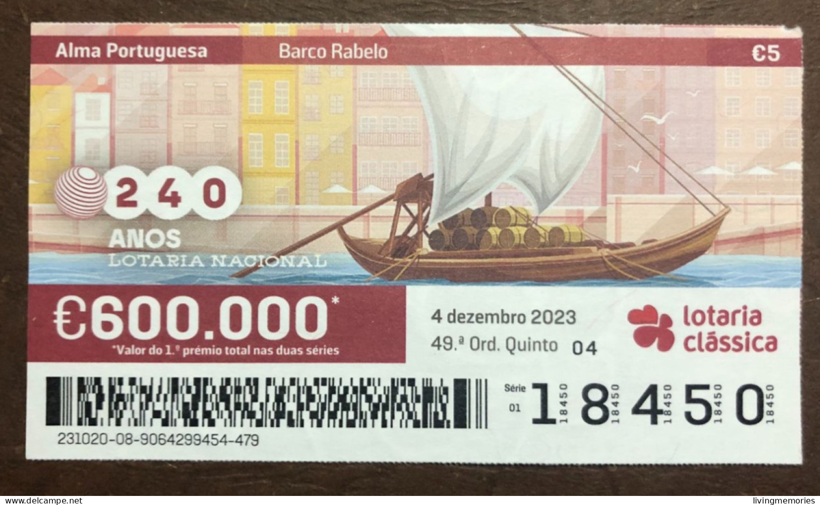 116 G, 1 X Lottery Ticket, Portugal, « Alma Portuguesa »,« Portuguese Soul » « Barco Rabelo », « Boats », « Porto »,2023 - Billetes De Lotería