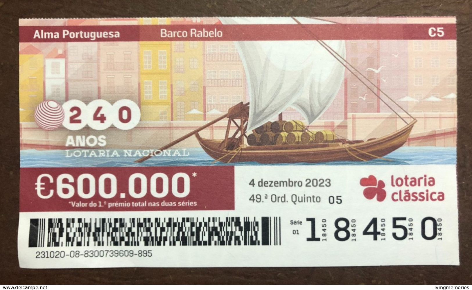 116 G, 1 X Lottery Ticket, Portugal, « Alma Portuguesa »,« Portuguese Soul » « Barco Rabelo », « Boats », « Porto »,2023 - Billetes De Lotería