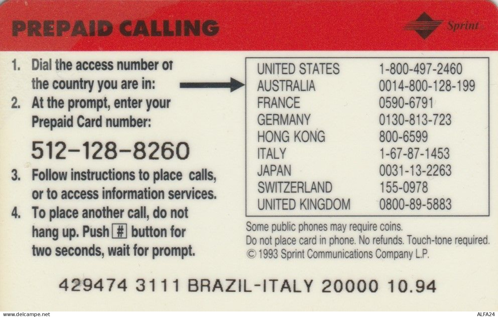 PREPAID PHONE CARD STATI UNITI SPRINT (E52.35.2 - Sprint