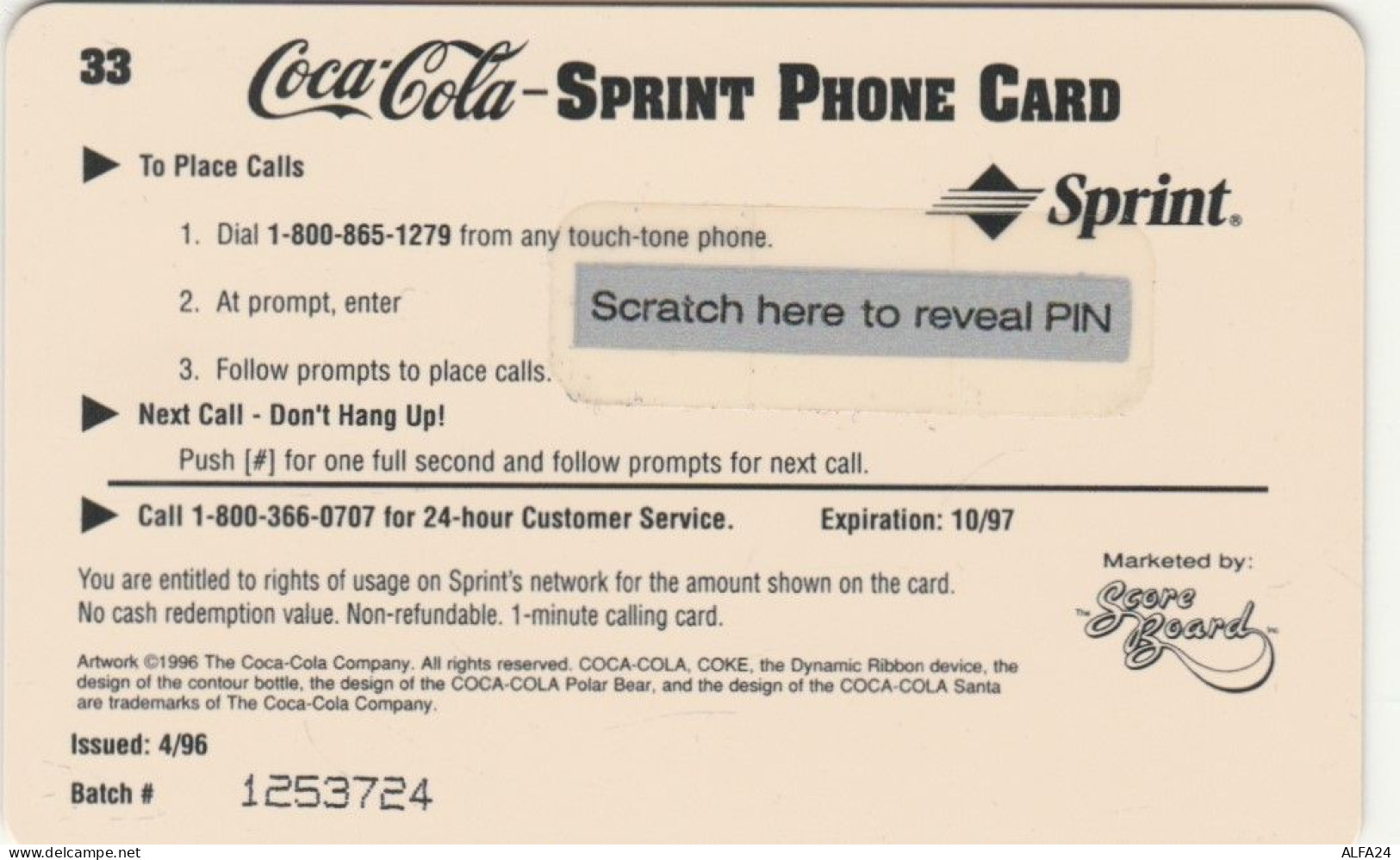 PREPAID PHONE CARD STATI UNITI SPRINT COCA COLA (E52.30.3 - Sprint