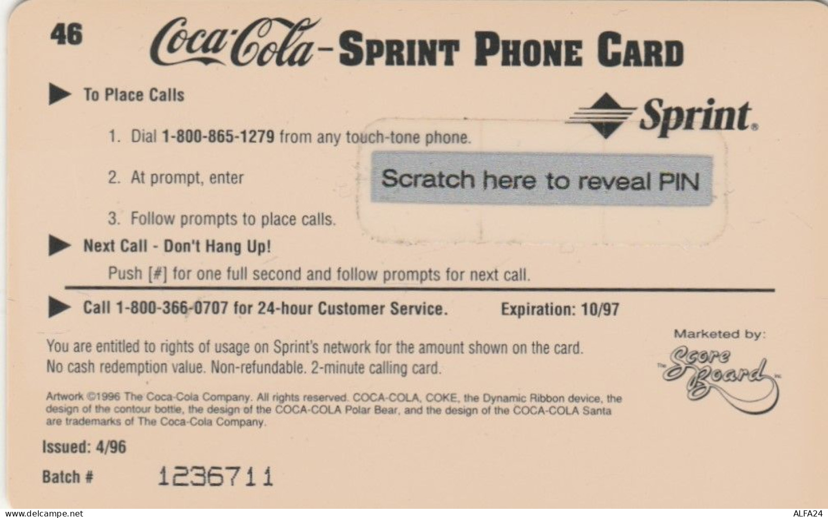 PREPAID PHONE CARD STATI UNITI SPRINT COCA COLA (E52.28.8 - Sprint