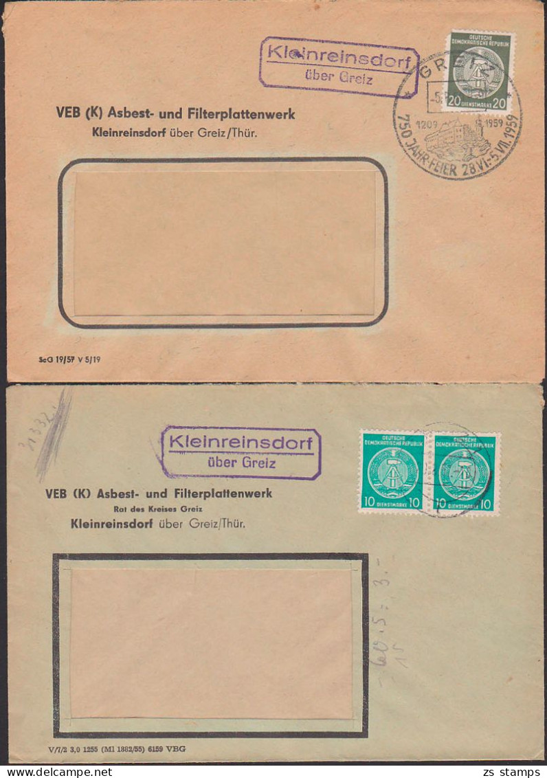 Kleinreinsdorf über Greitz PSSt. , Dabei SSt. 750 Jahr-Feier 1959 - Cartas & Documentos