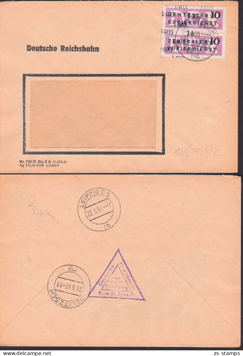 Delitzsch, Kreisaufdruck B10 (1403) 10 Pfg, (2) Deutsche Reichsbahn, Rs. Stempel EDS (Eisenbahndienstsache) - Cartas & Documentos