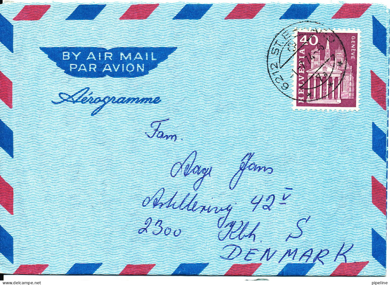 Switzerland Aerogramme Sent To Denmark 1-7-1974 - Autres & Non Classés