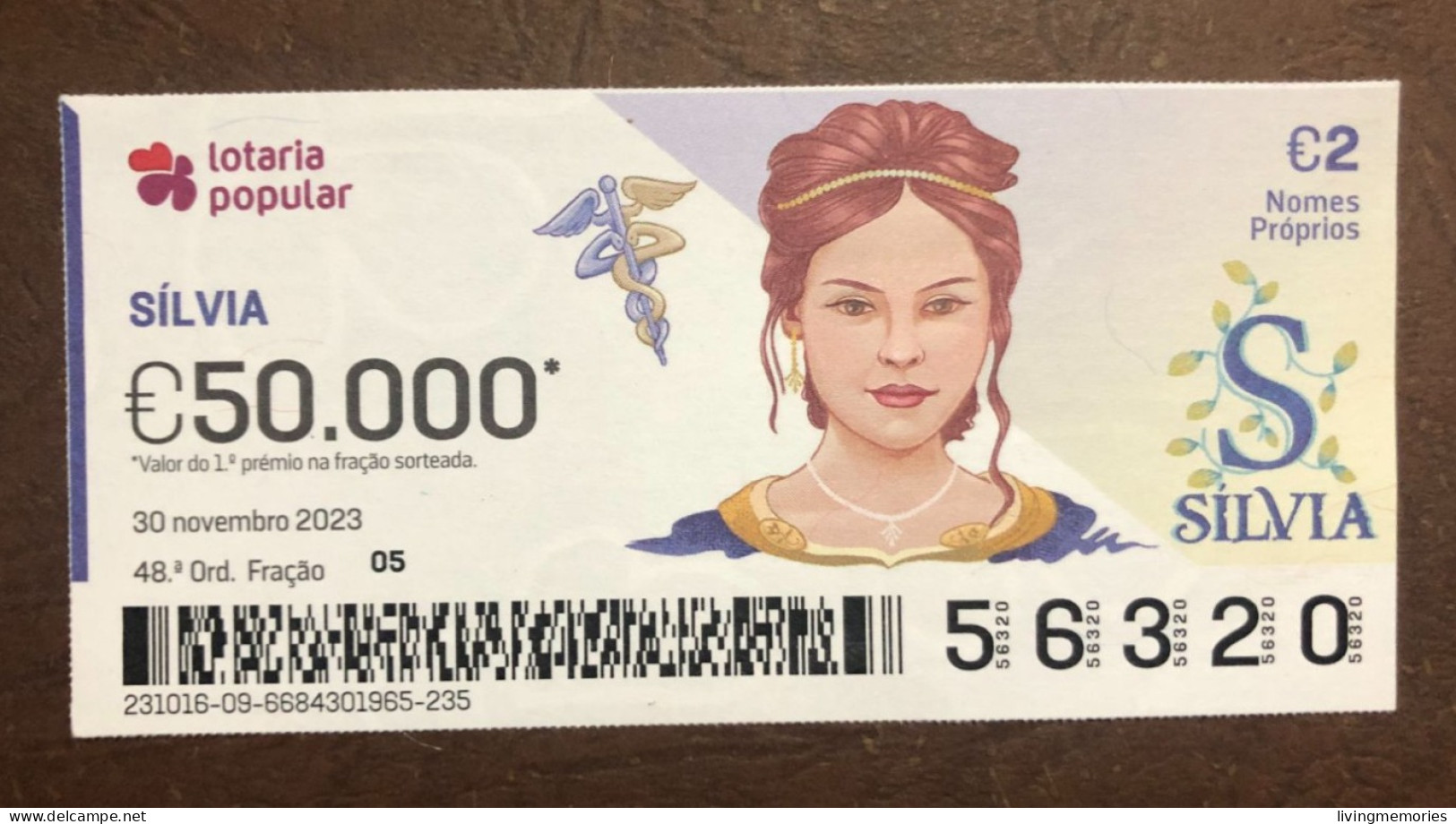 116 G, 1 X Lottery Ticket, Portugal, « NOMES Próprios: SÍLVIA », « First NAMES: SILVIA », «NOM: SILVIA»,  2023 - Billetes De Lotería