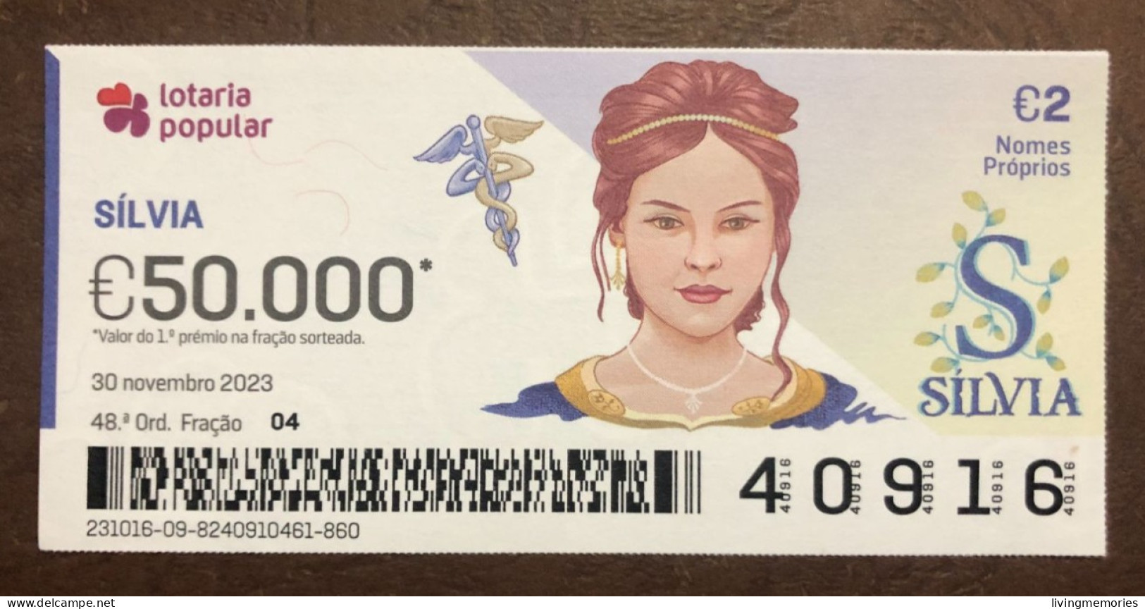 116 G, 1 X Lottery Ticket, Portugal, « NOMES Próprios: SÍLVIA », « First NAMES: SILVIA », «NOM: SILVIA»,  2023 - Billetes De Lotería