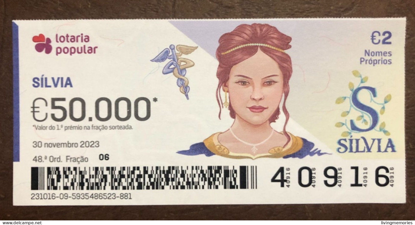 116 G, 1 X Lottery Ticket, Portugal, « NOMES Próprios: SÍLVIA », « First NAMES: SILVIA », «NOM: SILVIA»,  2023 - Billetes De Lotería