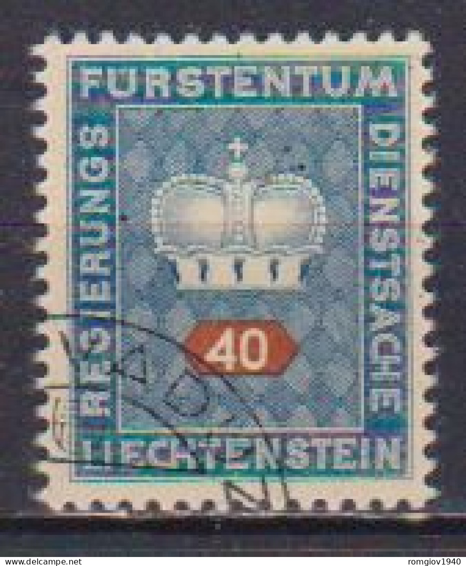 LIECHTENSTEIN 1950    SERVIZIO  CORONA E CIFRA  UNIF. 39   USATO  VF - Servizio