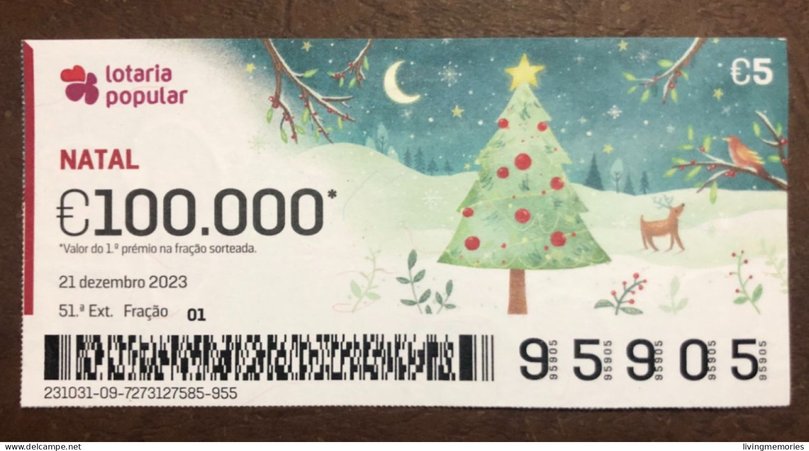 116 G, 1 X Lottery Ticket, Portugal, « NATAL »,  « NOËL », « CHRISTMAS », « Christmas Tree », 2023 - Billetes De Lotería