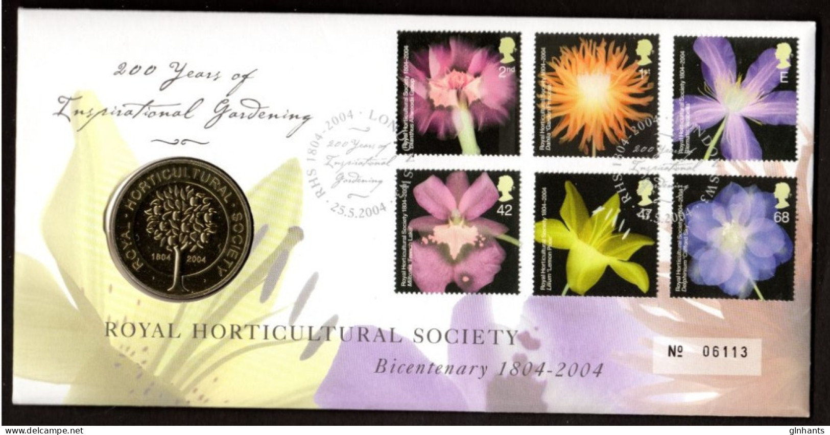 GREAT BRITAIN GB - 2004 RHS ROYAL HORTICULTURAL SOCIETY 200th ANNIVERSARY COIN COVER FDC FINE POST OFFICE FRESH - 2001-2010 Dezimalausgaben