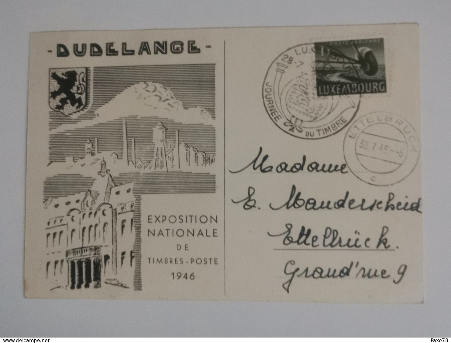 Entier Postaux, Dudelange Exposition Nationale 1946, Oblitéré Ettelbruck 1946 - Postwaardestukken