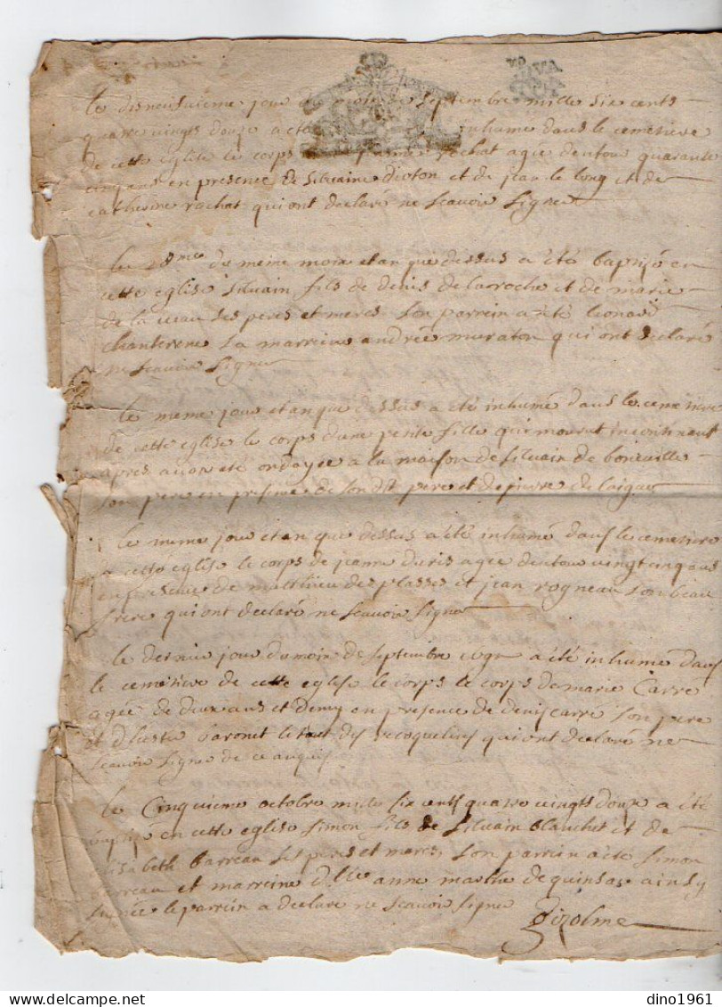 VP22.881 - Cachet De Généralité De MOULINS - Acte De 1692 - - Cachets Généralité